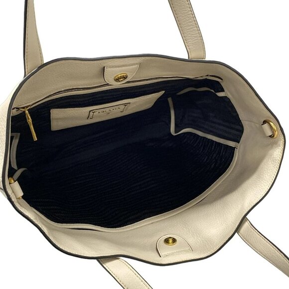 Auth PRADA - Cream Leather Tote Bag - Picture 15 of 16